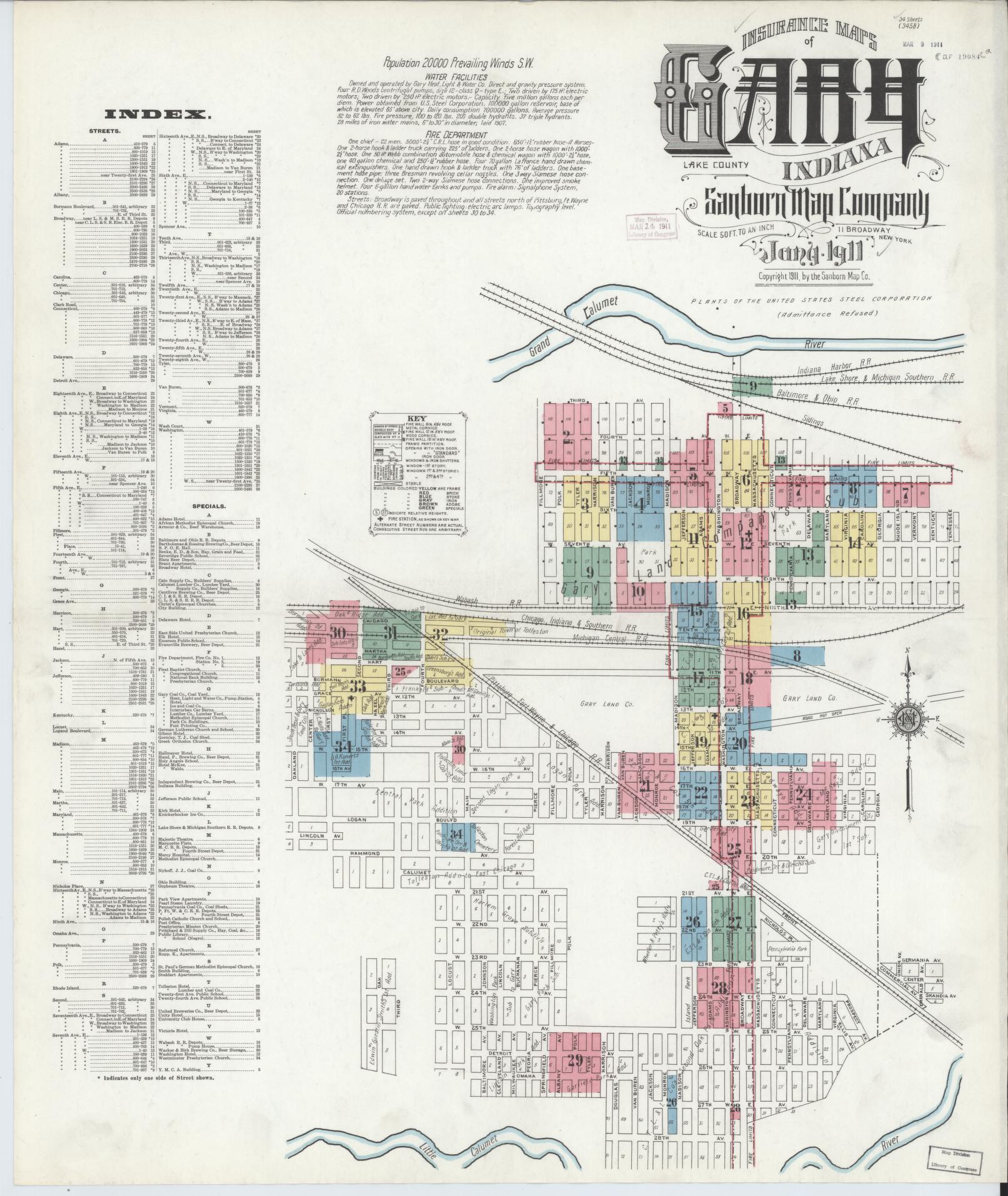 Sanborn Fire Insurance Map from Gary, Lake County, Indiana (1911), Sheet #0001 - Complete Map Set gallery image, historic Sanborn map, vintage wall art, Indiana Indiana