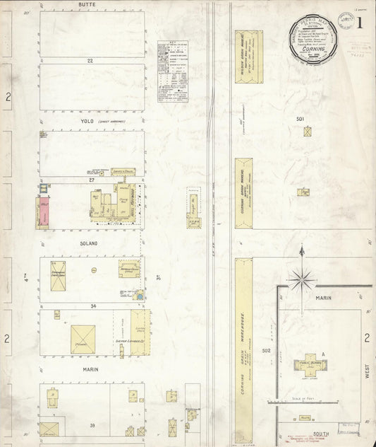 Sanborn Fire Insurance Map from Corning, Tehama County, California (1899), Sheet #0001 - Complete Map Set gallery image, historic Sanborn map, vintage wall art, California California