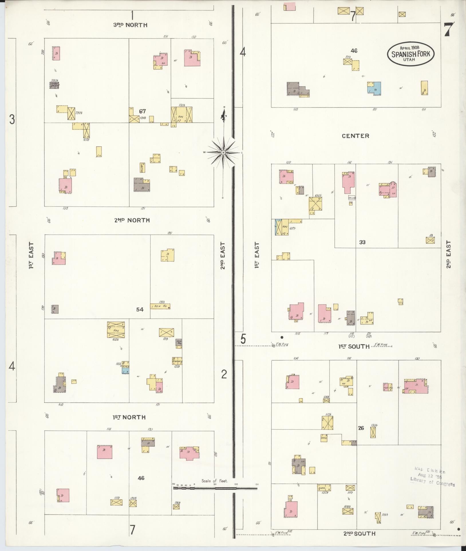 Sanborn Fire Insurance Map from Spanish Fork, Utah County, Utah (1908), Sheet #0007 - Complete Map Set gallery image, historic Sanborn map, vintage wall art, Spanish Fork Utah