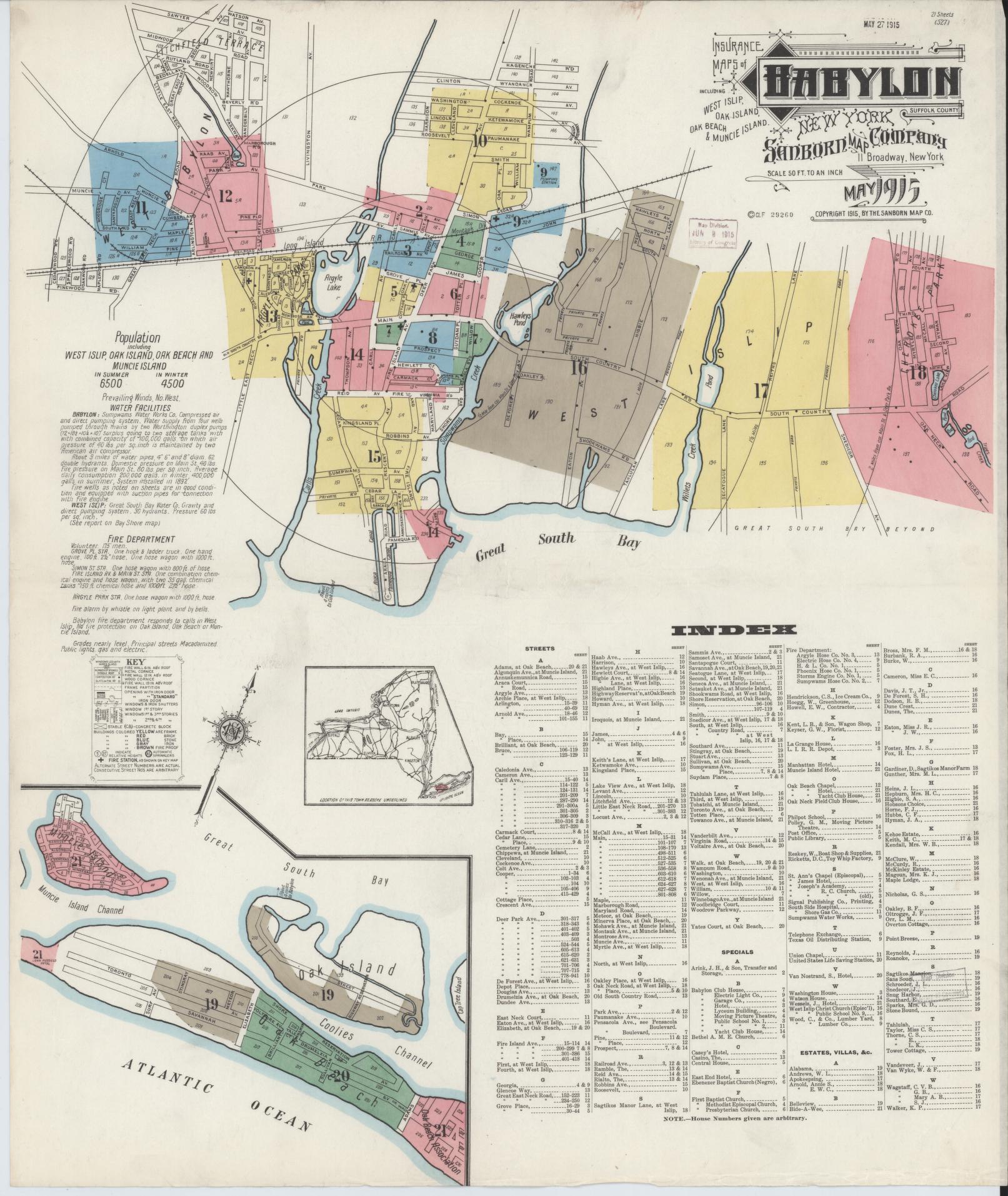 Sanborn Fire Insurance Map from Babylon, Suffolk County, New York. (1915) – Historic Sanborn Fire Insurance Map Print