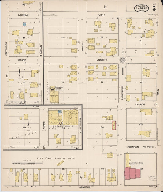 Sanborn Fire Insurance Map from Lapeer, Lapeer County, Michigan (1922), Sheet #0005 - Historic Sanborn Fire Insurance Map Print, vintage old map wall art, antique decor, genealogy gift, Michigan Michigan map