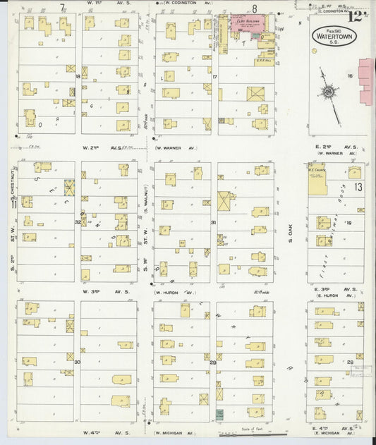 Sanborn Fire Insurance Map from Watertown, Codington County, South Dakota (1910), Sheet #0012 - Historic Sanborn Fire Insurance Map Print, vintage old map wall art, antique decor, genealogy gift, South Dakota South Dakota map