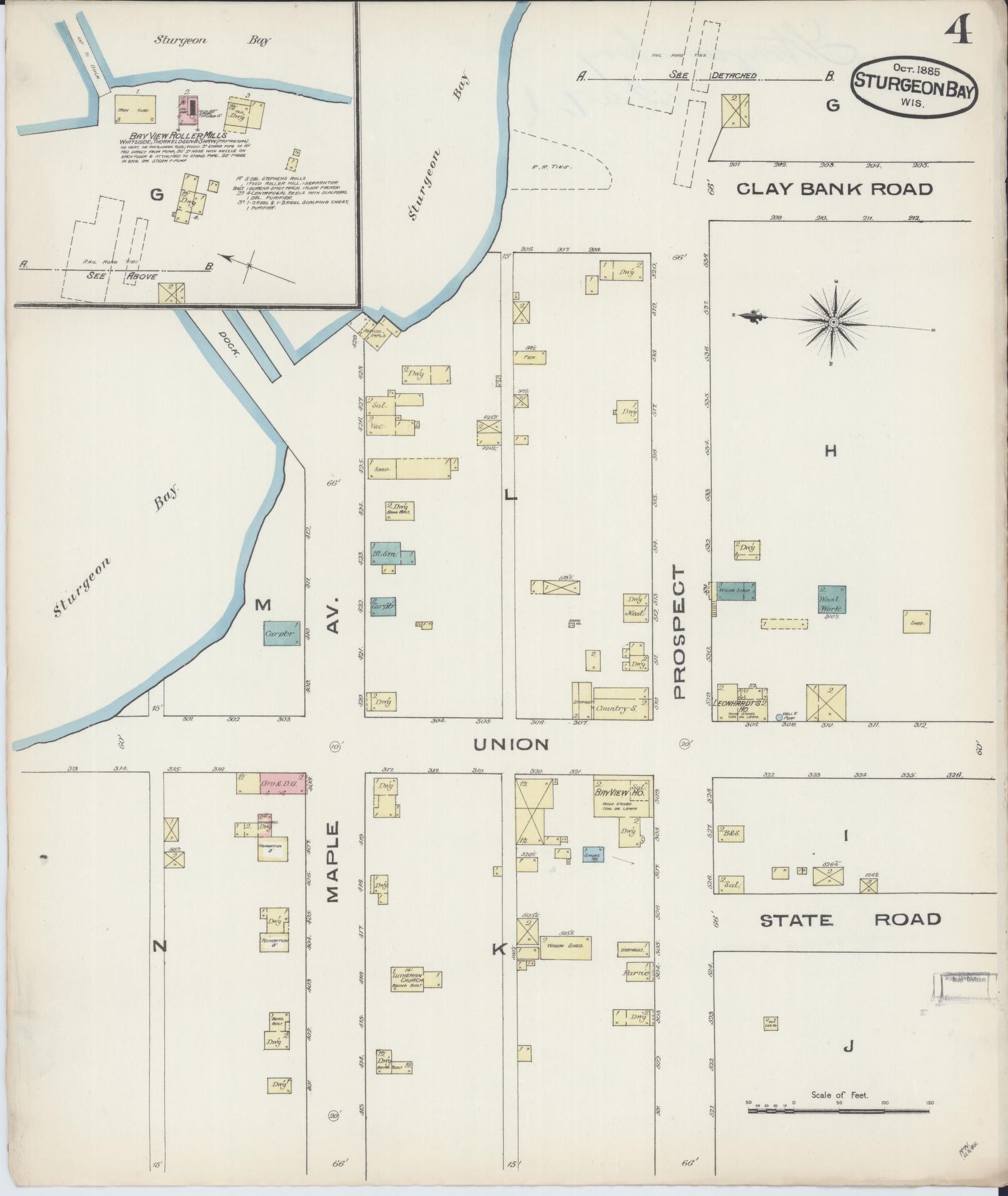 Sanborn Fire Insurance Map from Sturgeon Bay, Door County, Wisconsin (1885), Sheet #0004 - Complete Map Set gallery image, historic Sanborn map, vintage wall art, Wisconsin Wisconsin