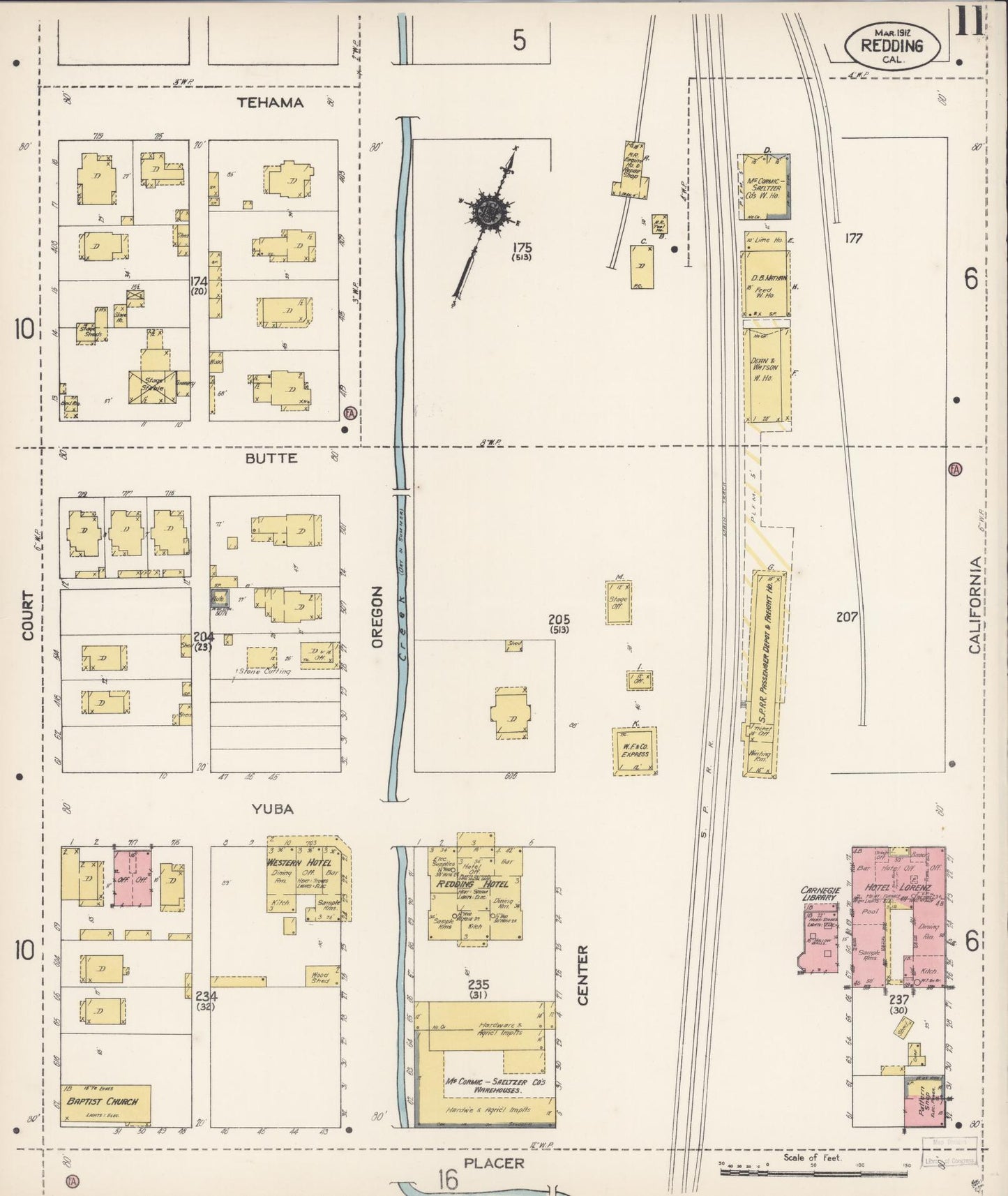 Sanborn Fire Insurance Map from Redding, Shasta County, California (1912), Sheet #0011 - Complete Map Set gallery image, historic Sanborn map, vintage wall art, California California