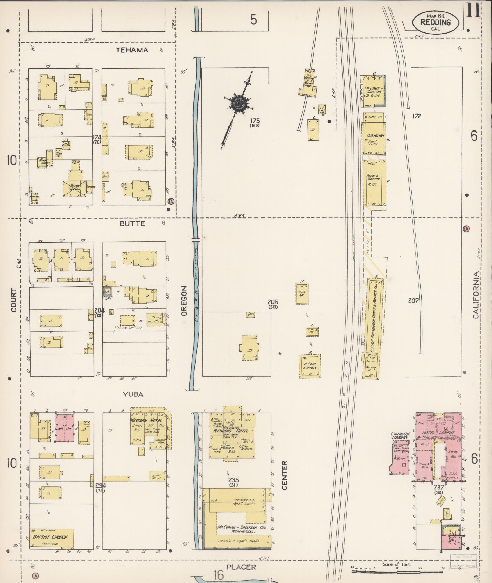 Sanborn Fire Insurance Map from Redding, Shasta County, California (1912), Sheet #0011 - Complete Map Set gallery image, historic Sanborn map, vintage wall art, California California