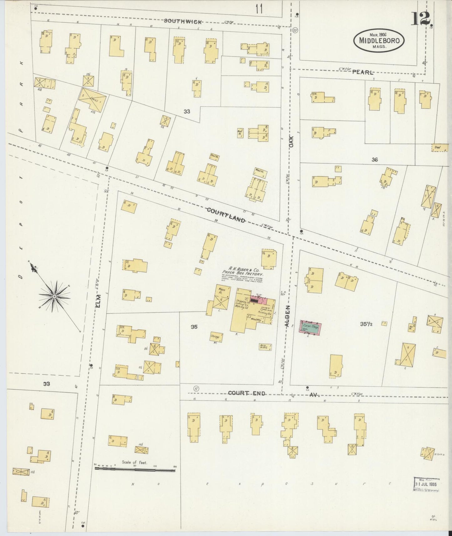 Sanborn Fire Insurance Map from Middleboro, Plymouth County, Massachusetts (1906), Sheet #0012 - Complete Map Set gallery image, historic Sanborn map, vintage wall art, Massachusetts Massachusetts