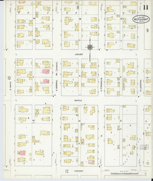 Sanborn Fire Insurance Map from Mount Pleasant, Isabella County, Michigan (1910), Sheet #0011 - Historic Sanborn Fire Insurance Map Print, vintage old map wall art, antique decor, genealogy gift, Michigan Michigan map