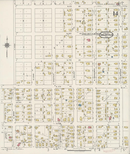 Sanborn Fire Insurance Map from Shelbyville, Shelby County, Illinois (1922), Sheet #0014 - Historic Sanborn Fire Insurance Map Print, vintage old map wall art, antique decor, genealogy gift, Illinois Illinois map