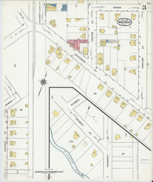 Sanborn Fire Insurance Map from Westwood, Bergen County, New Jersey (1921), Sheet #0003 - Historic Sanborn Fire Insurance Map Print, vintage old map wall art, antique decor, genealogy gift, New Jersey New Jersey map