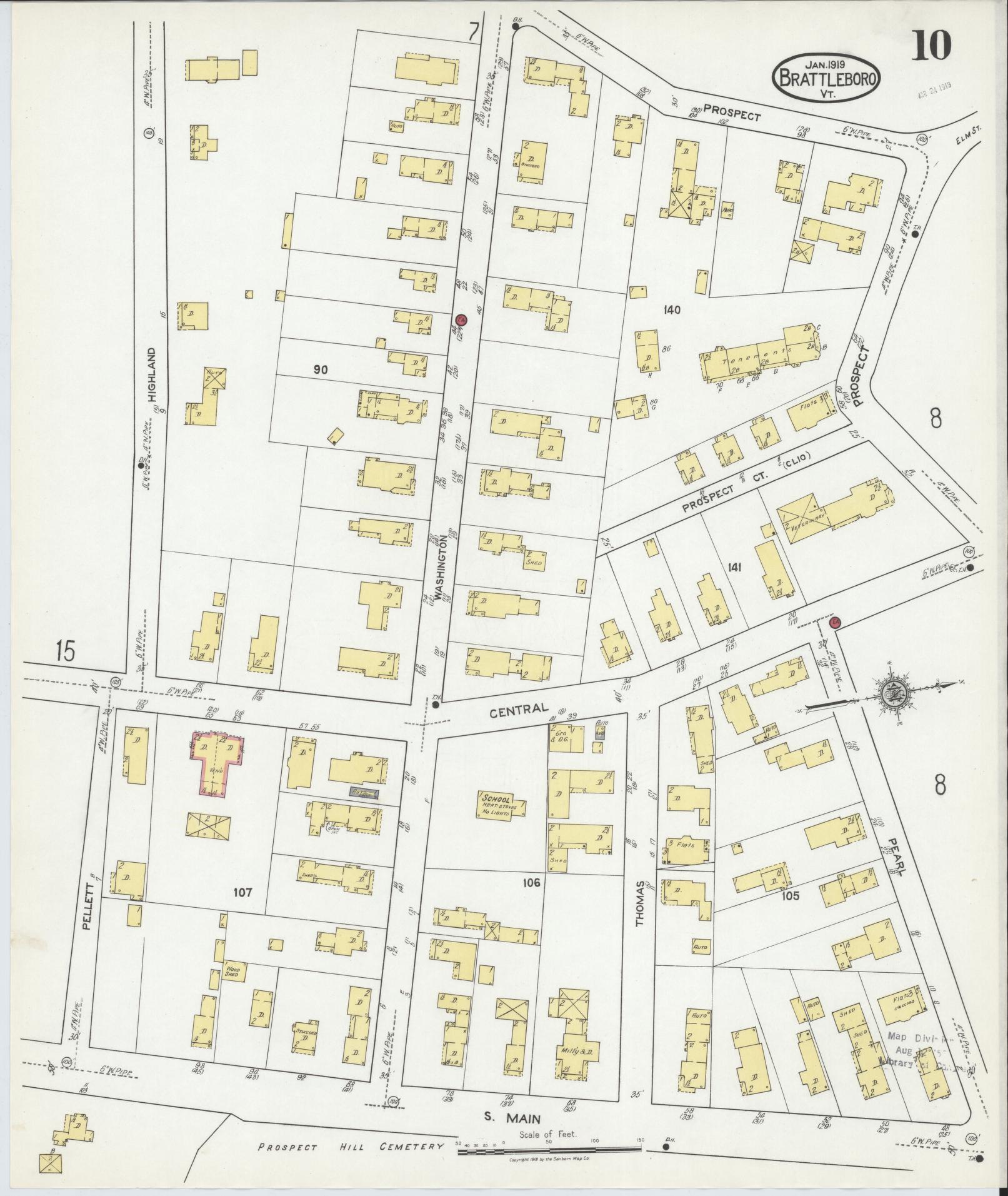 Sanborn Fire Insurance Map from Brattleboro, Windham County, Vermont (1919), Sheet #0010 - Complete Map Set gallery image, historic Sanborn map, vintage wall art, Vermont Vermont