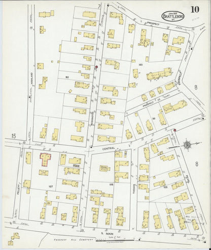 Sanborn Fire Insurance Map from Brattleboro, Windham County, Vermont (1919), Sheet #0010 - Complete Map Set gallery image, historic Sanborn map, vintage wall art, Vermont Vermont