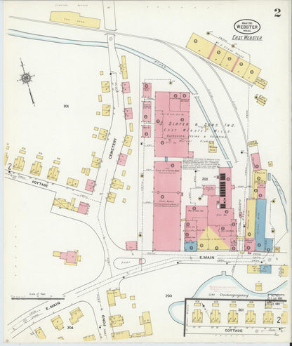 Sanborn Fire Insurance Map from Webster, Worcester County, Massachusetts (1911), Sheet #0002 - Historic Sanborn Fire Insurance Map Print, vintage old map wall art, antique decor, genealogy gift, Massachusetts Massachusetts map