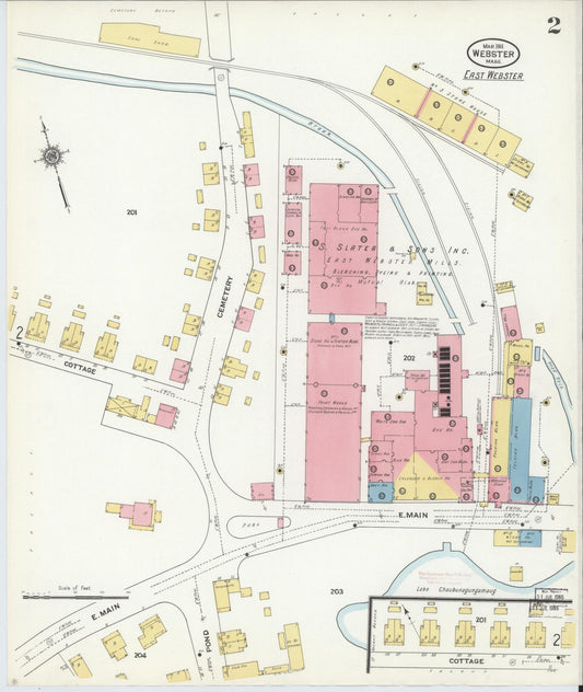 Sanborn Fire Insurance Map from Webster, Worcester County, Massachusetts (1911), Sheet #0002 - Historic Sanborn Fire Insurance Map Print, vintage old map wall art, antique decor, genealogy gift, Massachusetts Massachusetts map