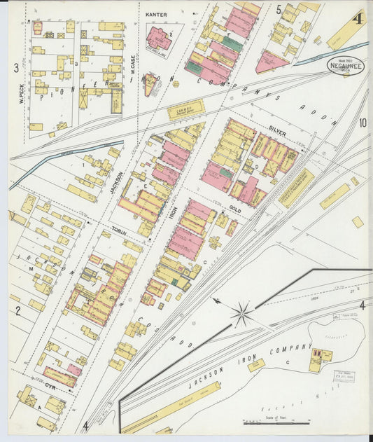 Sanborn Fire Insurance Map from Negaunee, Marquette County, Michigan (1902), Sheet #0004 - Historic Sanborn Fire Insurance Map Print, vintage old map wall art, antique decor, genealogy gift, Michigan Michigan map