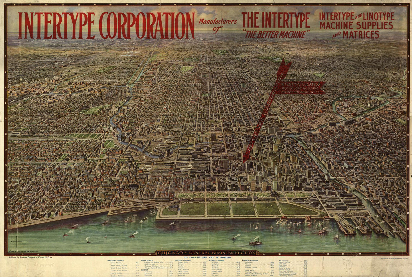 Chicago, central business section. (1916) – Historic Bird’s-Eye View Panorama Print