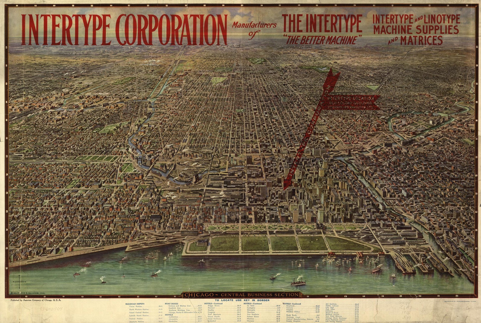 Chicago, central business section. (1916) – Historic Bird’s-Eye View Panorama Print
