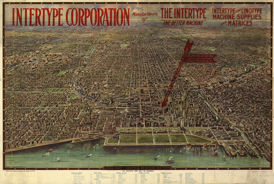 Chicago, central business section. (1916) – Historic Bird’s-Eye View Panorama Print