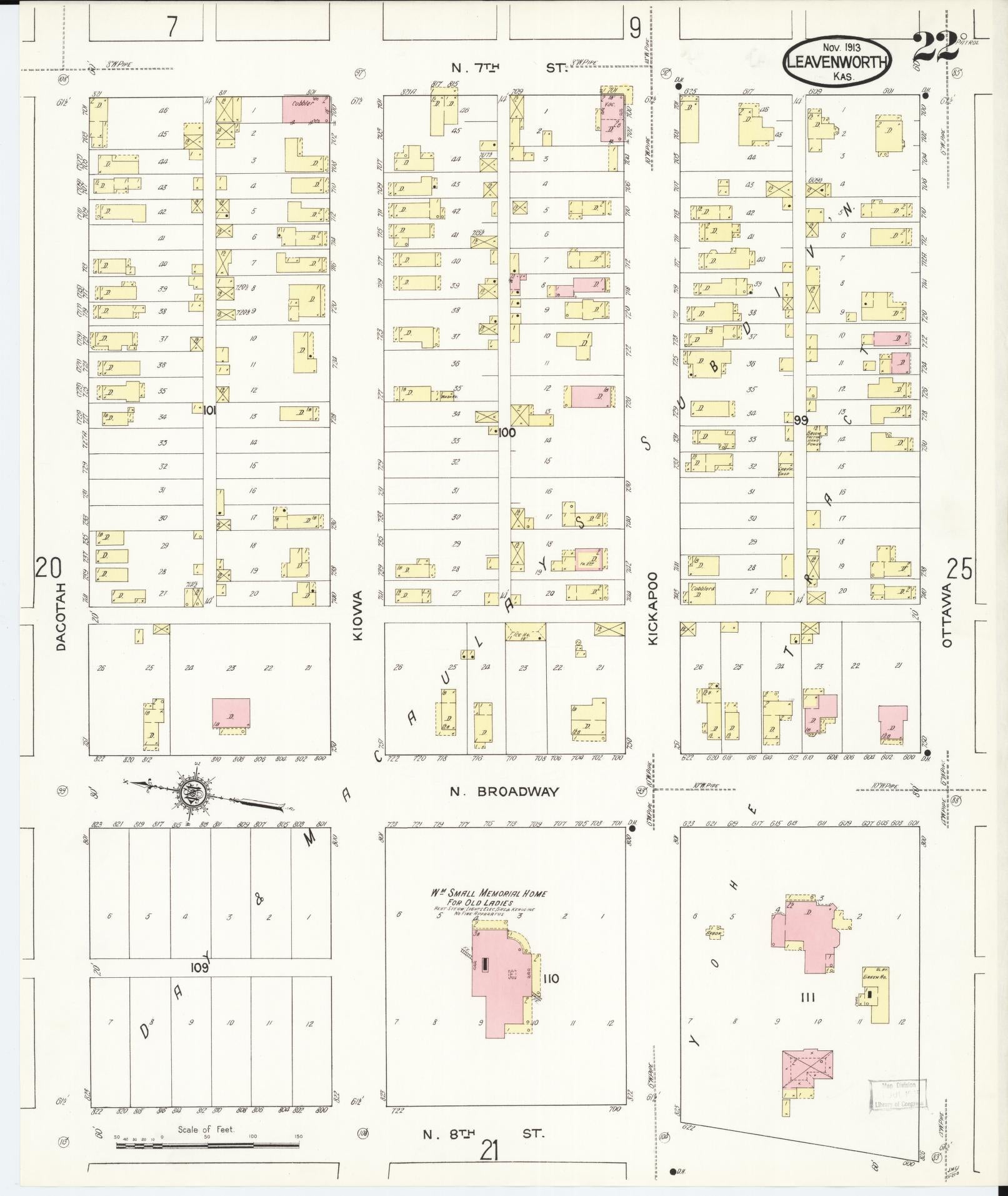Sanborn Fire Insurance Map from Leavenworth, Leavenworth County, Kansas (1913), Sheet #0023 - Historic Sanborn Fire Insurance Map Print, vintage old map wall art, antique decor, genealogy gift, Kansas Kansas map