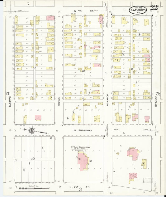 Sanborn Fire Insurance Map from Leavenworth, Leavenworth County, Kansas (1913), Sheet #0023 - Historic Sanborn Fire Insurance Map Print, vintage old map wall art, antique decor, genealogy gift, Kansas Kansas map