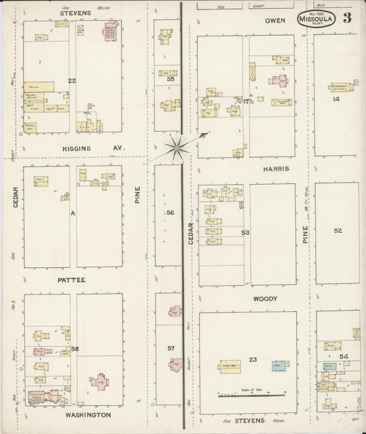 Sanborn Fire Insurance Map from Missoula, Missoula County, Montana (1888), Sheet #0003 - Historic Sanborn Fire Insurance Map Print, vintage old map wall art, antique decor, genealogy gift, Montana Montana map
