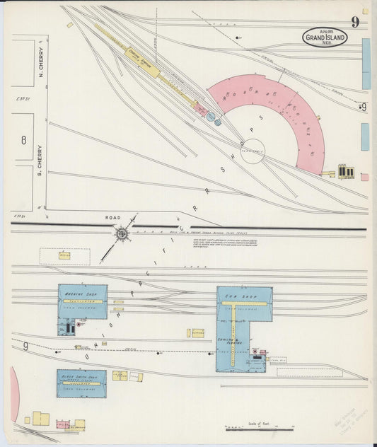 Sanborn Fire Insurance Map from Grand Island, Hall County, Nebraska (1915), Sheet #0009 - Historic Sanborn Fire Insurance Map Print, vintage old map wall art, antique decor, genealogy gift, Nebraska Nebraska map