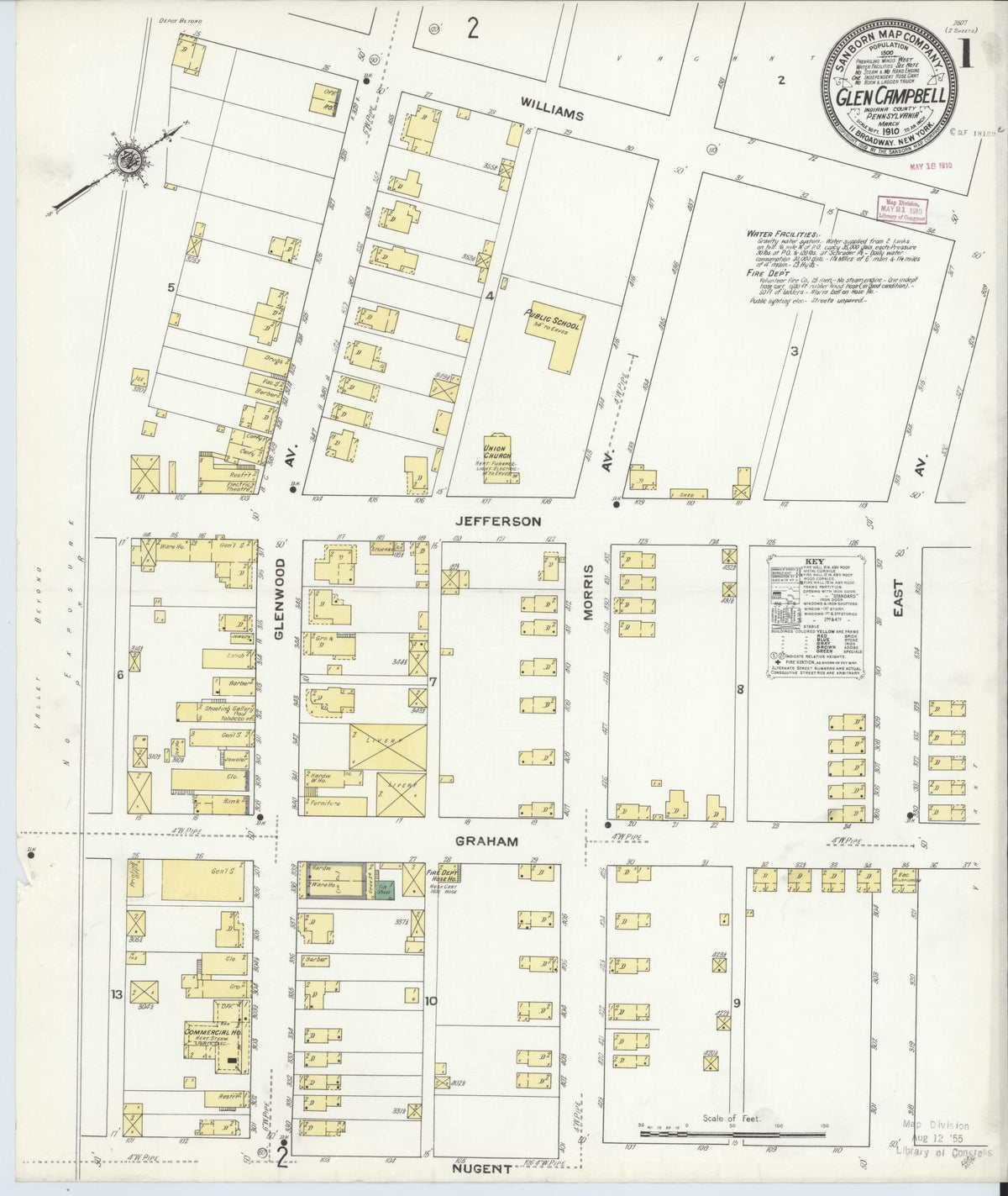Sanborn Fire Insurance Map from Glen Campbell, Indiana County, Pennsylvania (1910), Sheet #0001 - Historic Sanborn Fire Insurance Map Print, vintage old map wall art, antique decor, genealogy gift, Glen Campbell Indiana map