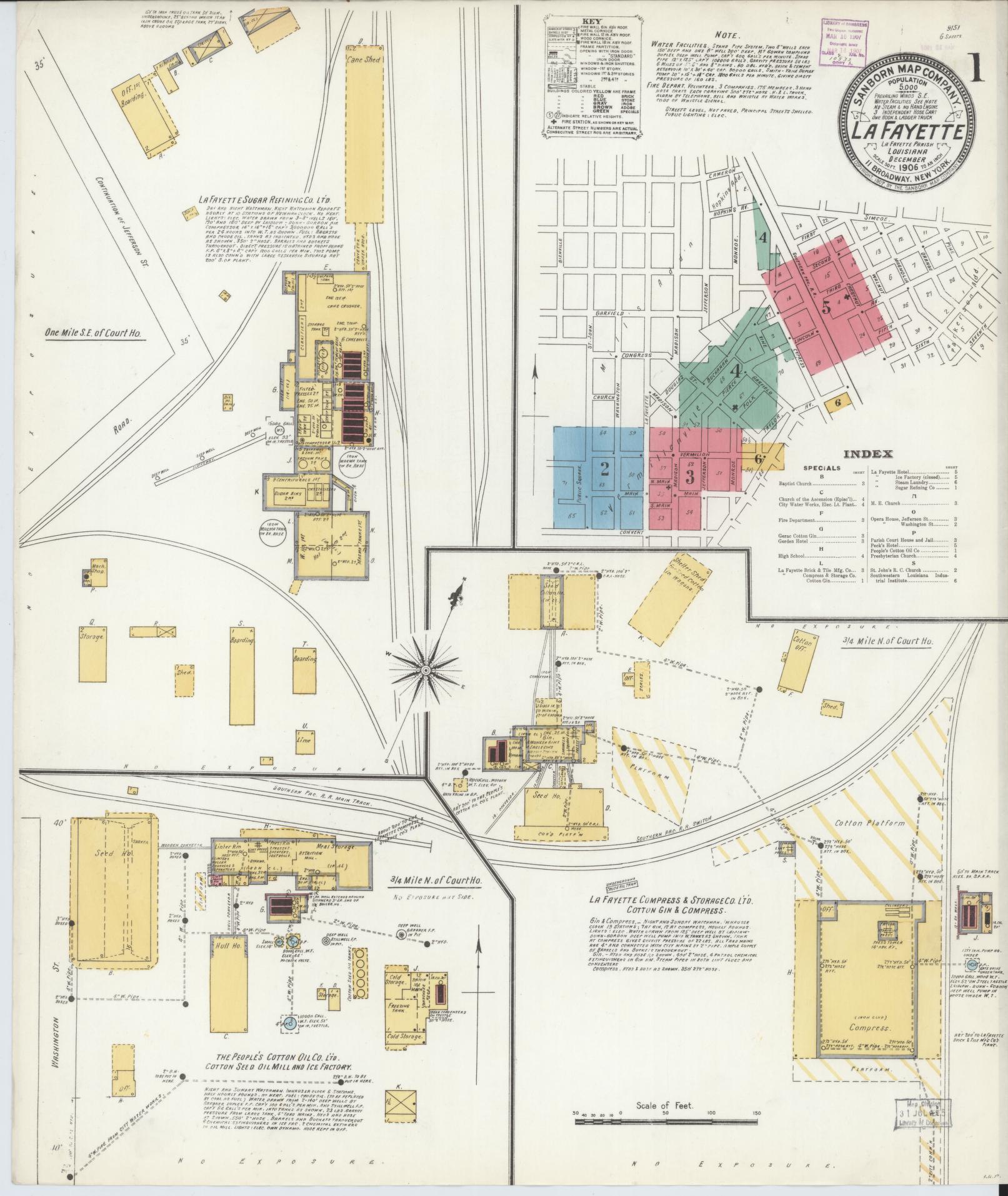 Sanborn Fire Insurance Map from Lafayette, Lafayette Parish, Louisiana. (1906) – Historic Sanborn Fire Insurance Map Print