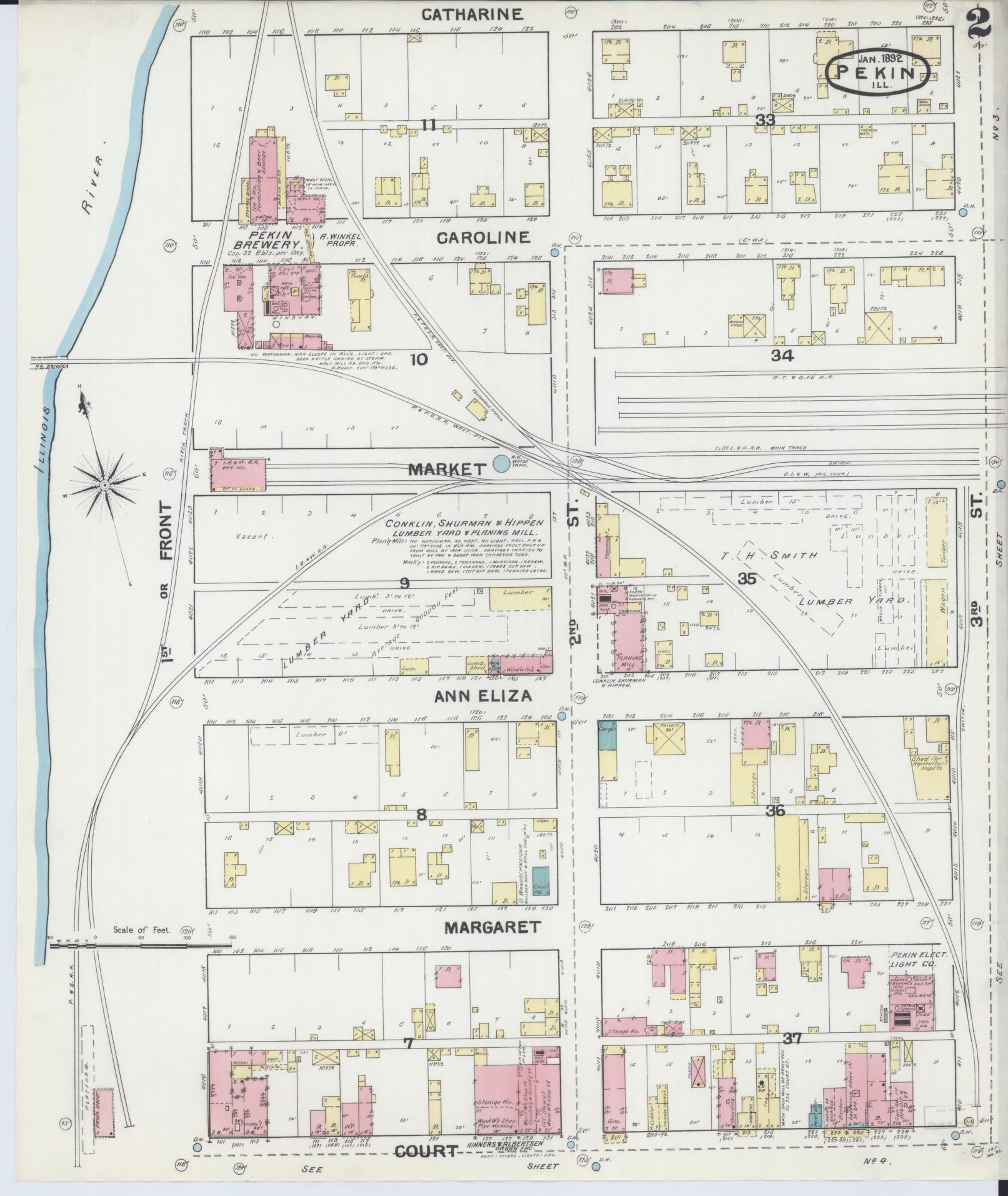 Sanborn Fire Insurance Map from Pekin, Tazewell County, Illinois (1892), Sheet #0002 - Complete Map Set gallery image, historic Sanborn map, vintage wall art, Illinois Illinois