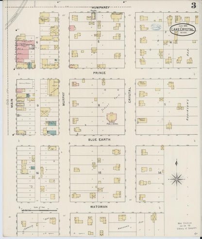 Sanborn Fire Insurance Map from Lake Crystal, Blue Earth County, Minnesota (1894), Sheet #0003 - Complete Map Set gallery image, historic Sanborn map, vintage wall art, Minnesota Minnesota