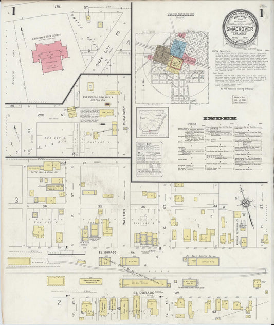 Sanborn Fire Insurance Map from Smackover, Union County, Arkansas (1930), Sheet #0001 - Complete Map Set gallery image, historic Sanborn map, vintage wall art, Arkansas Arkansas