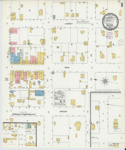 Sanborn Fire Insurance Map from Tulsa, Tulsa County, Oklahoma (1901), Sheet #0001 - Complete Map Set gallery image, historic Sanborn map, vintage wall art, Oklahoma Oklahoma