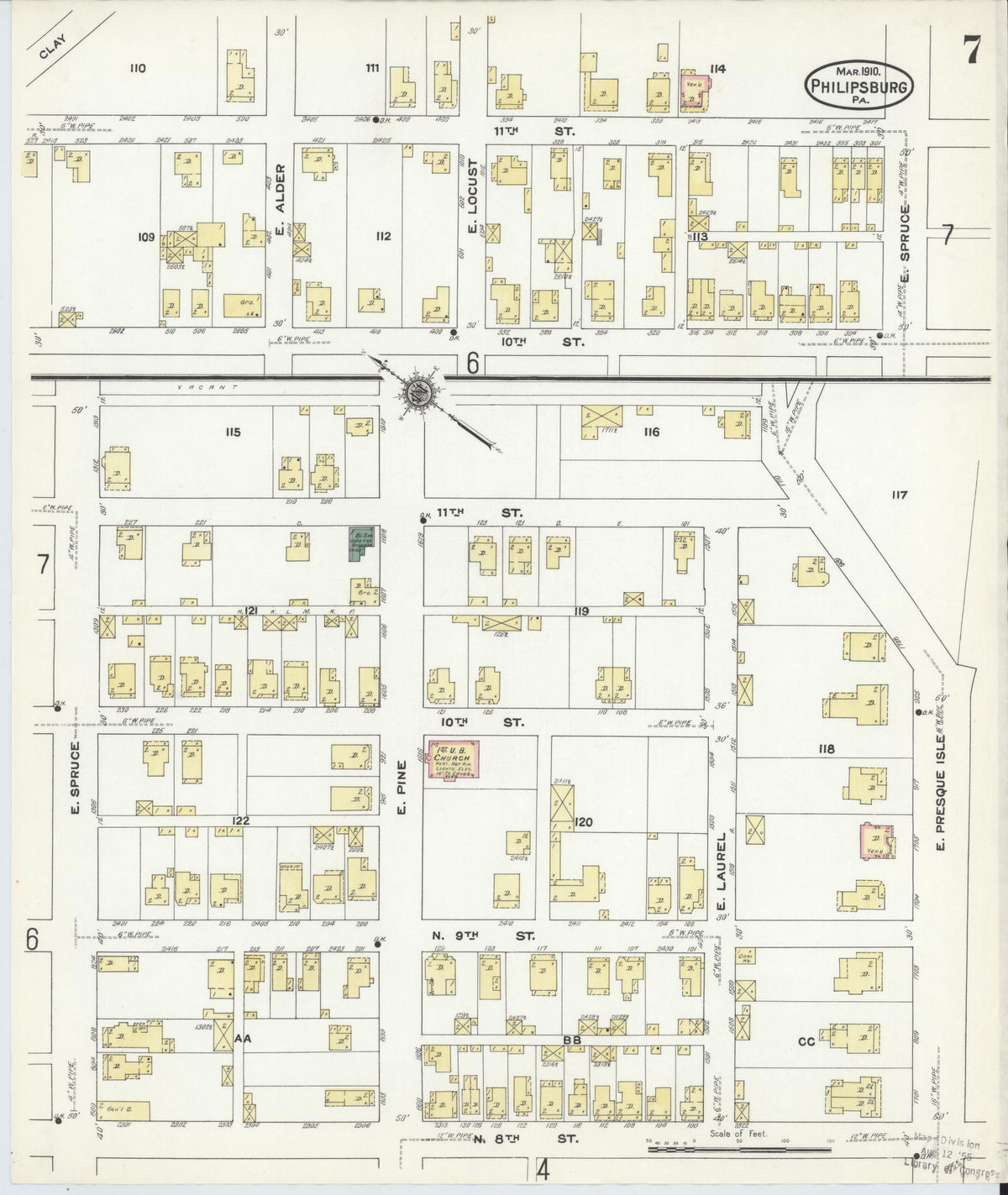 Sanborn Fire Insurance Map from Philipsburg, Centre County, Pennsylvania (1910), Sheet #0007 - Historic Sanborn Fire Insurance Map Print, vintage old map wall art, antique decor, genealogy gift, Pennsylvania Pennsylvania map