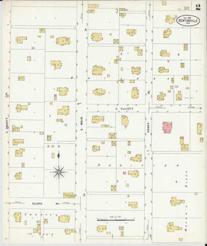 Sanborn Fire Insurance Map from Bentonville, Benton County, Arkansas (1908), Sheet #0002 - Complete Map Set gallery image, historic Sanborn map, vintage wall art, Arkansas Arkansas