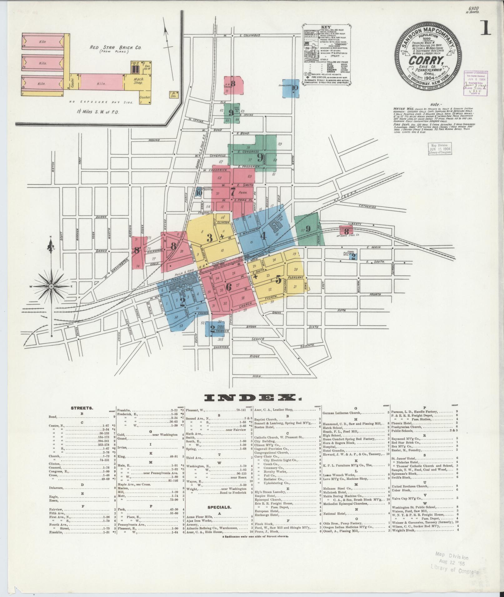 Sanborn Fire Insurance Map from Corry, Erie County, Pennsylvania (1904), Sheet #0001 - Historic Sanborn Fire Insurance Map Print, vintage old map wall art, antique decor, genealogy gift, Pennsylvania Pennsylvania map