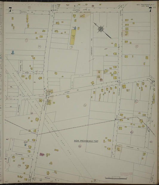 Sanborn Fire Insurance Map from New Providence, Union County, New Jersey (1944), Sheet #0007 - Historic Sanborn Fire Insurance Map Print, vintage old map wall art, antique decor, genealogy gift, New Jersey New Jersey map