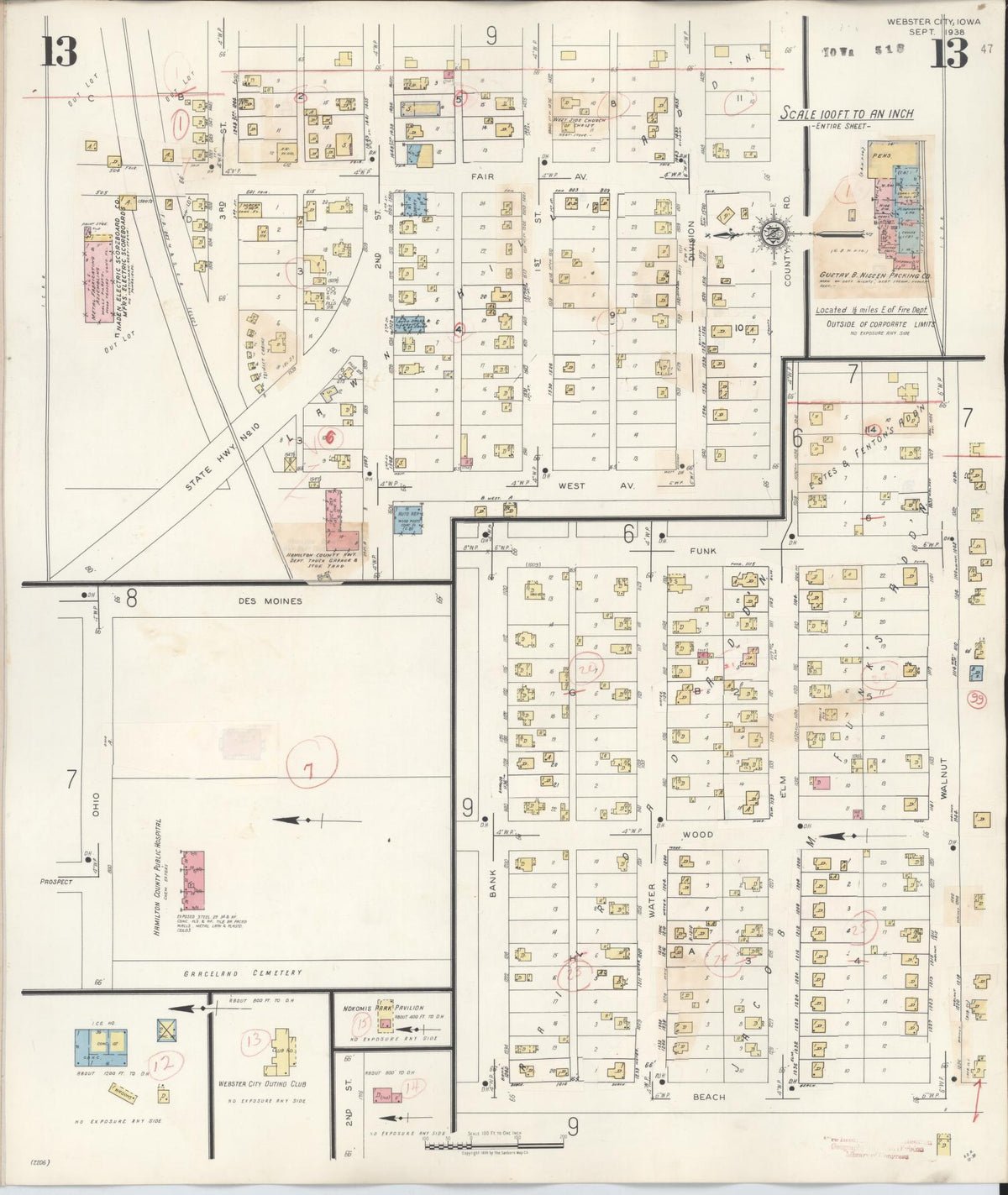 Sanborn Fire Insurance Map from Webster City, Hamilton County, Iowa (1950), Sheet #0013 - Historic Sanborn Fire Insurance Map Print, vintage old map wall art