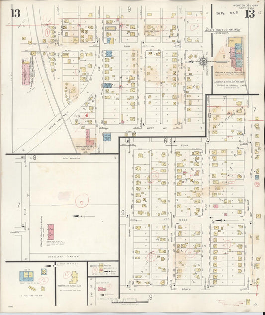 Sanborn Fire Insurance Map from Webster City, Hamilton County, Iowa (1950), Sheet #0013 - Historic Sanborn Fire Insurance Map Print, vintage old map wall art