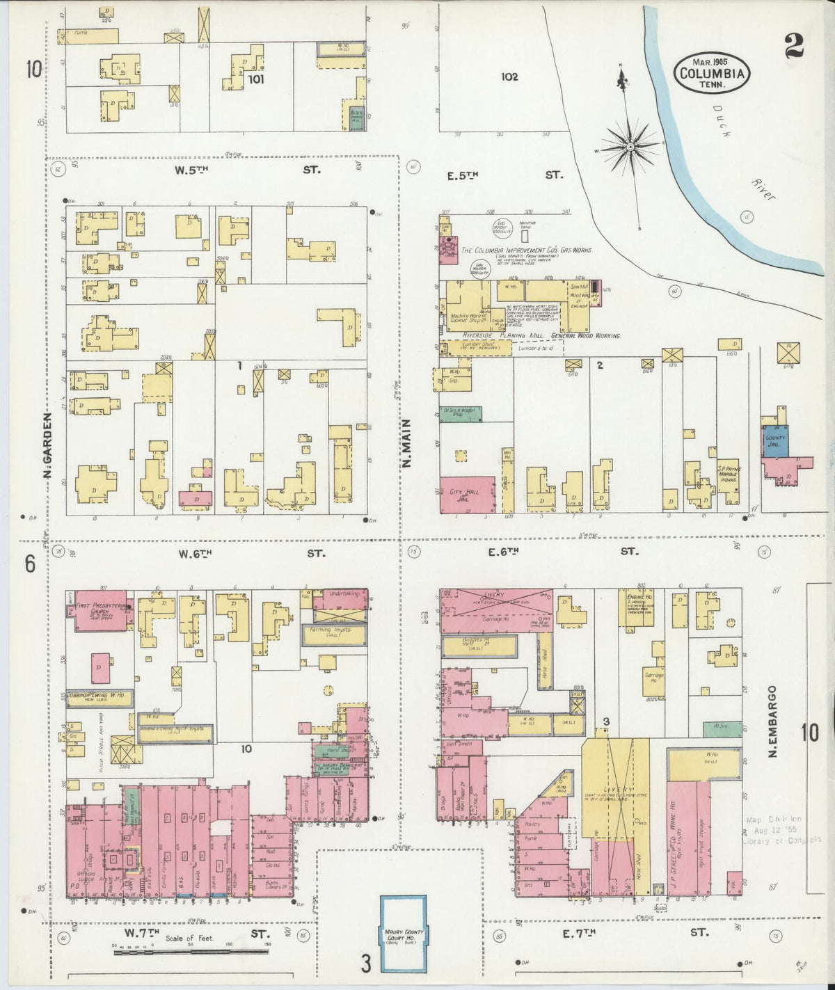 Sanborn Fire Insurance Map from Columbia, Maury County, Tennessee (1905), Sheet #0002 - Complete Map Set gallery image, historic Sanborn map, vintage wall art, Tennessee Tennessee