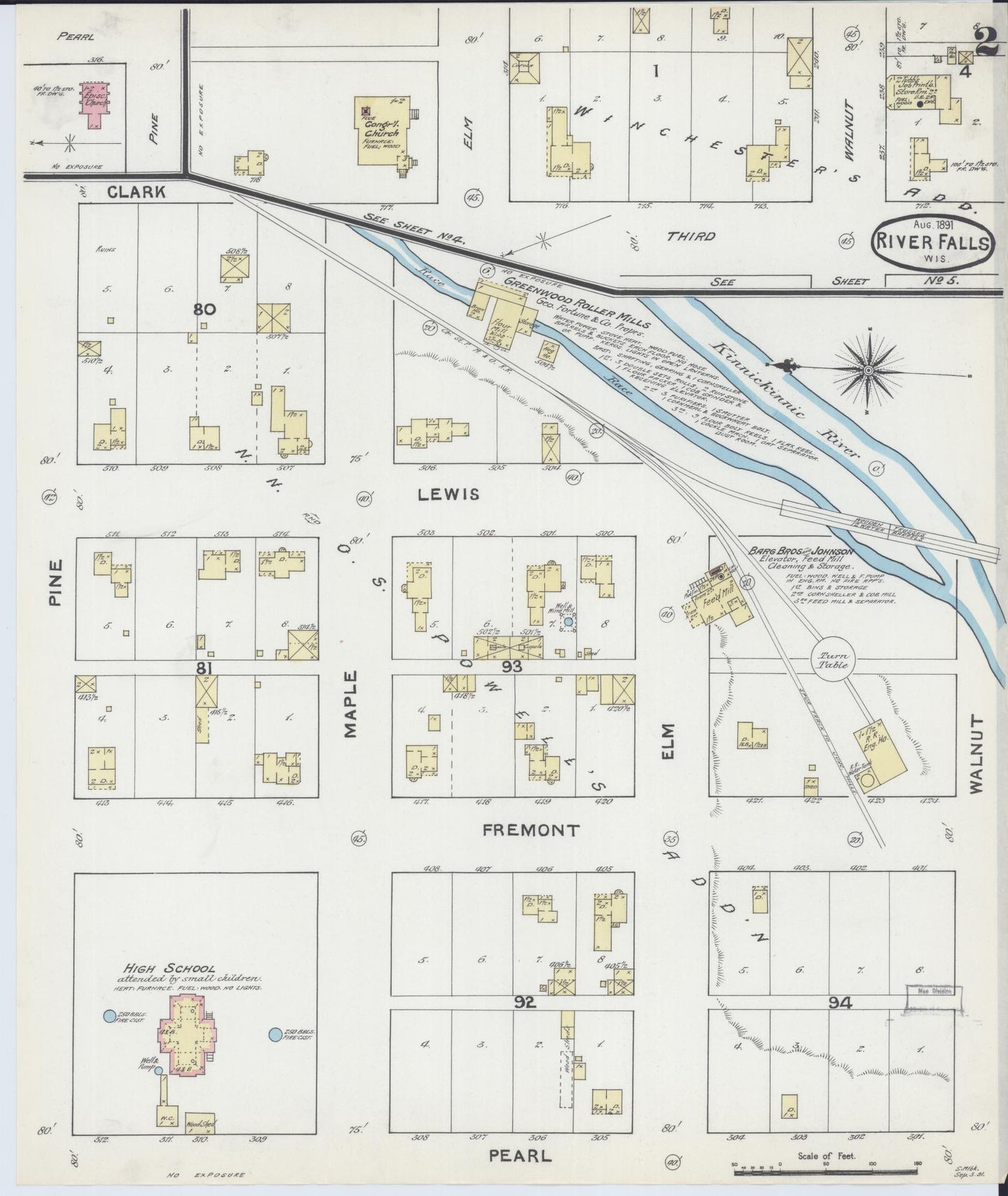 Sanborn Fire Insurance Map from River Falls, St. Croix and Pierce Counties, Wisconsin (1891), Sheet #0002 - Complete Map Set gallery image, historic Sanborn map, vintage wall art, Wisconsin Wisconsin