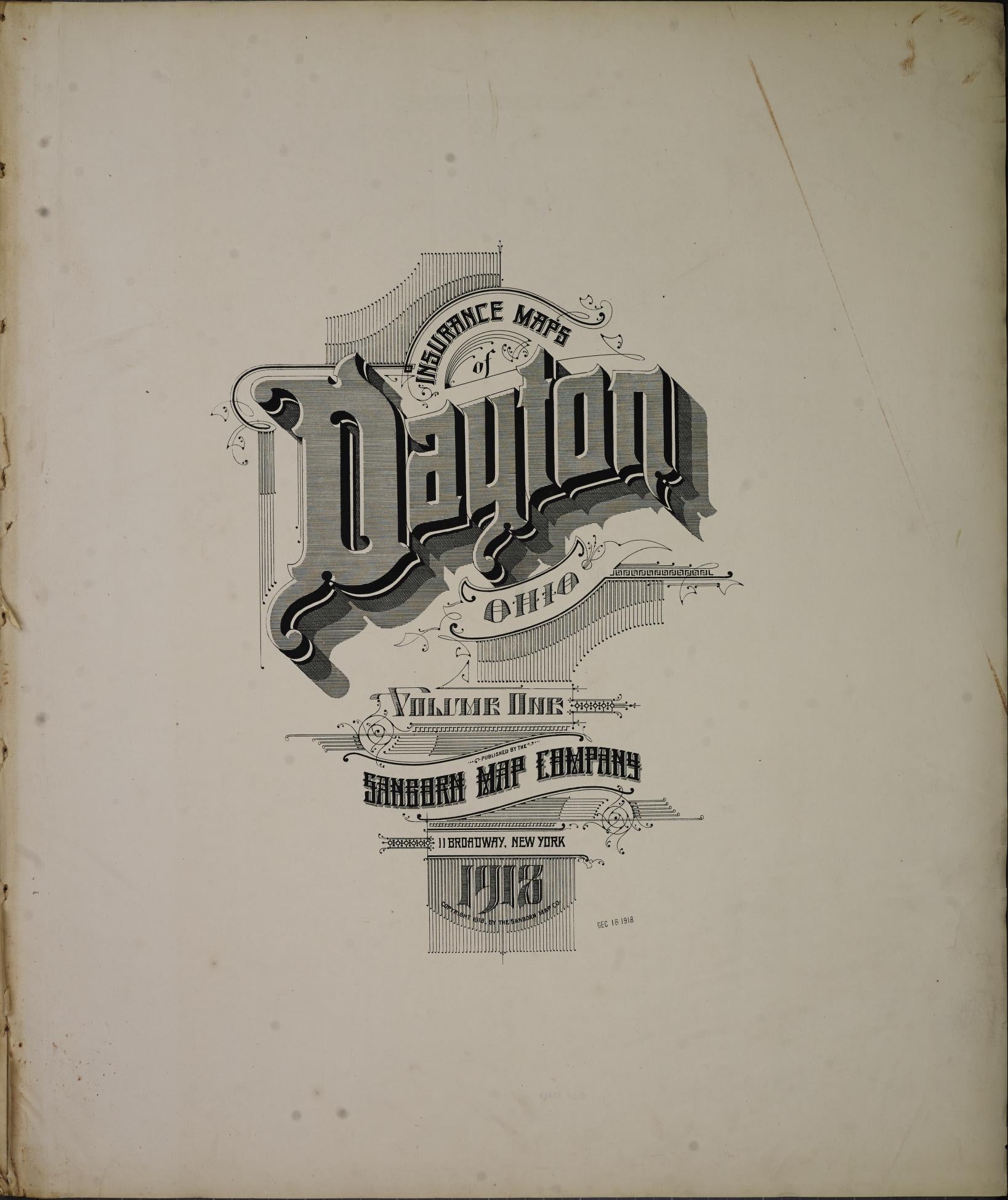 Sanborn Fire Insurance Map from Dayton, Montgomery County, Ohio (1918), Sheet #0001 - Historic Sanborn Fire Insurance Map Print, vintage old map wall art, antique decor, genealogy gift, Ohio Ohio map