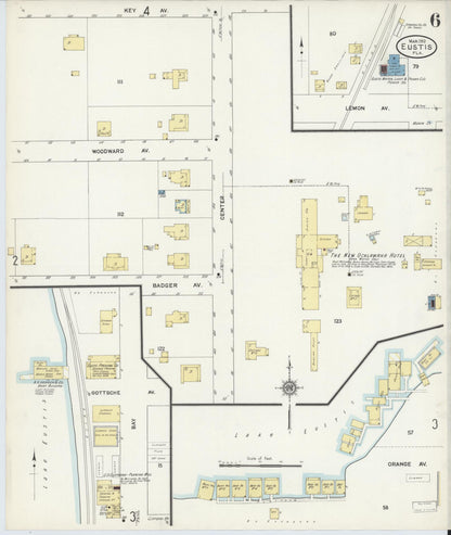 Sanborn Fire Insurance Map from Eustis, Lake County, Florida (1912), Sheet #0006 - Complete Map Set gallery image, historic Sanborn map, vintage wall art, Florida Florida