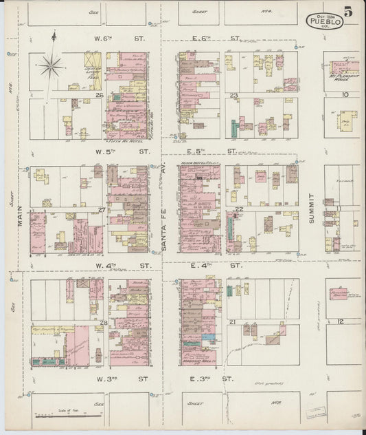 Sanborn Fire Insurance Map from Pueblo, Pueblo County, Colorado (1886), Sheet #0005 - Historic Sanborn Fire Insurance Map Print, vintage old map wall art, antique decor, genealogy gift, Colorado Colorado map