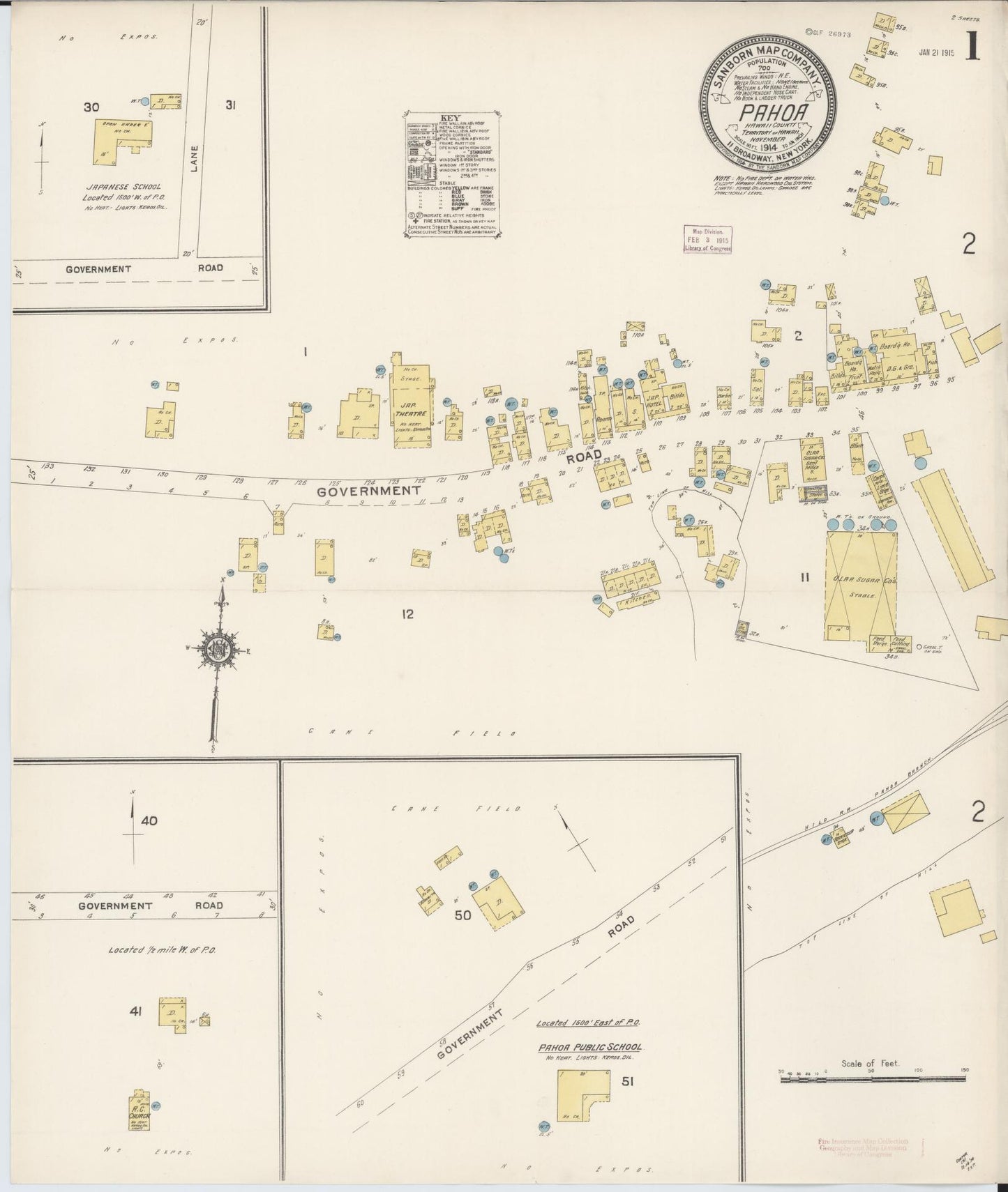 Sanborn Fire Insurance Map from Pahoa, Hawaii County, Hawaii (1914), Sheet #0001 - Complete Map Set gallery image, historic Sanborn map, vintage wall art, Pahoa Hawaii