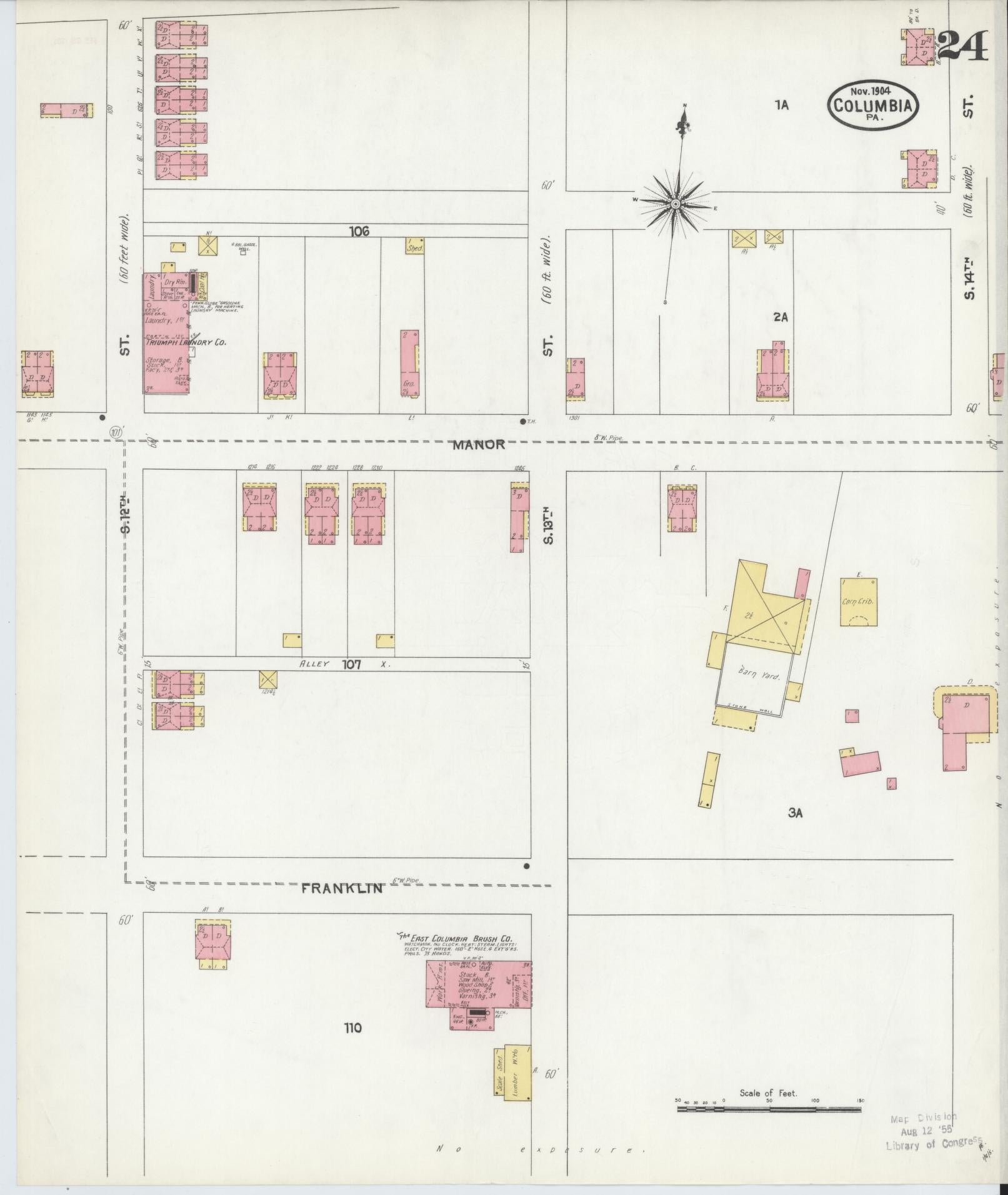 Sanborn Fire Insurance Map from Columbia, Lancaster County, Pennsylvania (1904), Sheet #0024 - Historic Sanborn Fire Insurance Map Print, vintage old map wall art, antique decor, genealogy gift, Pennsylvania Pennsylvania map