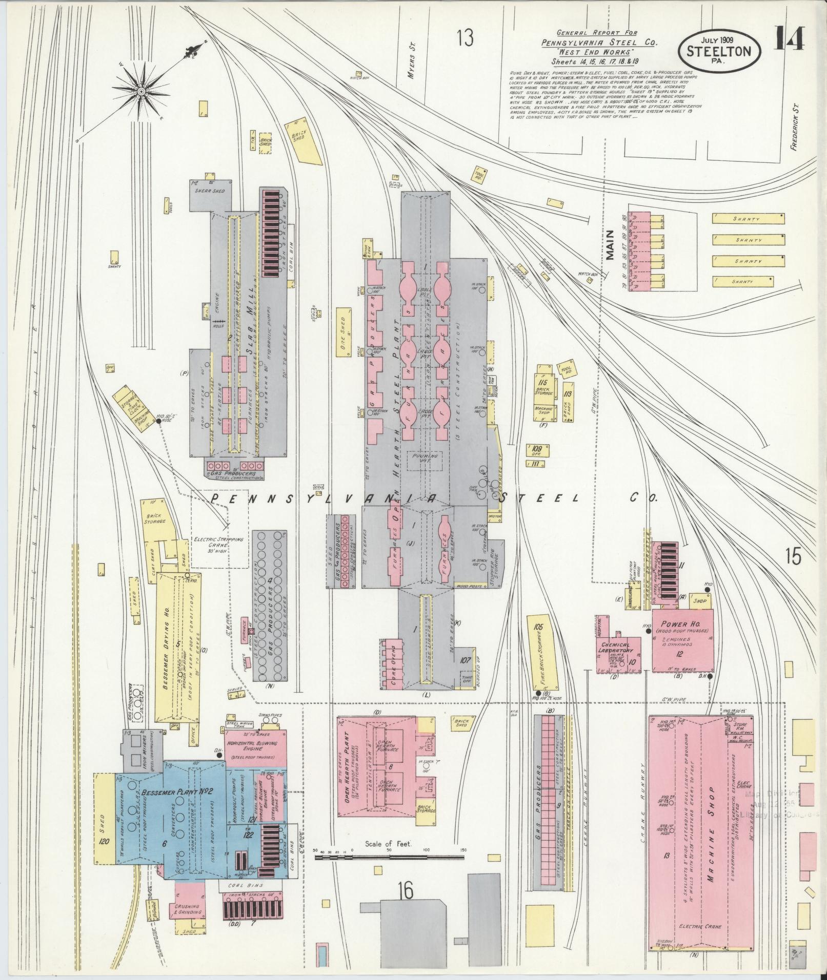 Sanborn Fire Insurance Map from Steelton, Dauphin County, Pennsylvania (1909), Sheet #0014 - Complete Map Set gallery image, historic Sanborn map, vintage wall art, Pennsylvania Pennsylvania