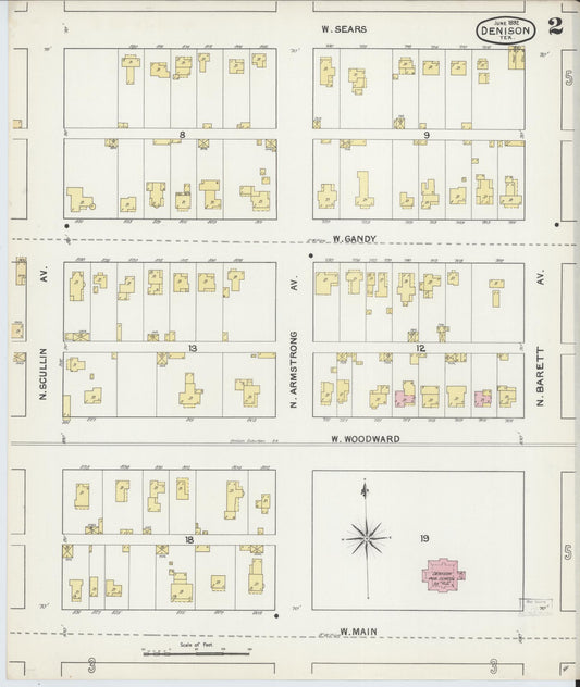 Sanborn Fire Insurance Map from Denison, Grayson County, Texas (1892), Sheet #0002 - Historic Sanborn Fire Insurance Map Print, vintage old map wall art, antique decor, genealogy gift, Texas Texas map