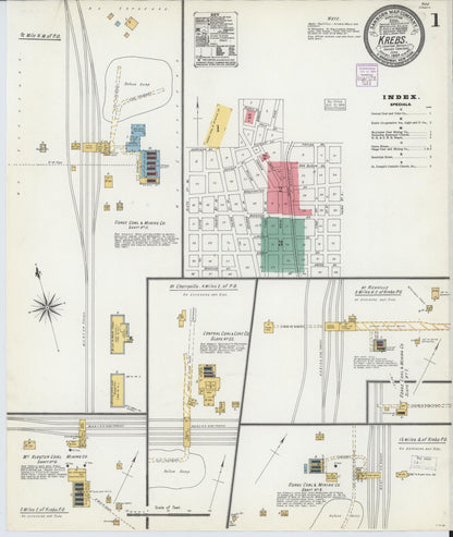 Sanborn Fire Insurance Map from Krebs, Pittsburg County, Oklahoma (1904), Sheet #0001 - Complete Map Set gallery image, historic Sanborn map, vintage wall art, Oklahoma Oklahoma