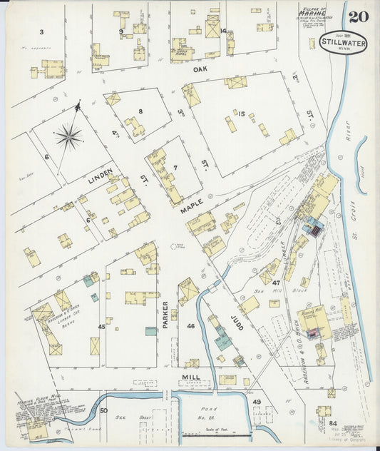 Sanborn Fire Insurance Map from Stillwater, Washington County, Minnesota (1891), Sheet #0020 - Historic Sanborn Fire Insurance Map Print, vintage old map wall art, antique decor, genealogy gift, Minnesota Minnesota map