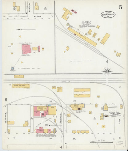 Sanborn Fire Insurance Map from Hawkinsville, Pulaski County, Georgia (1906), Sheet #0005 - Complete Map Set gallery image, historic Sanborn map, vintage wall art, Georgia Georgia