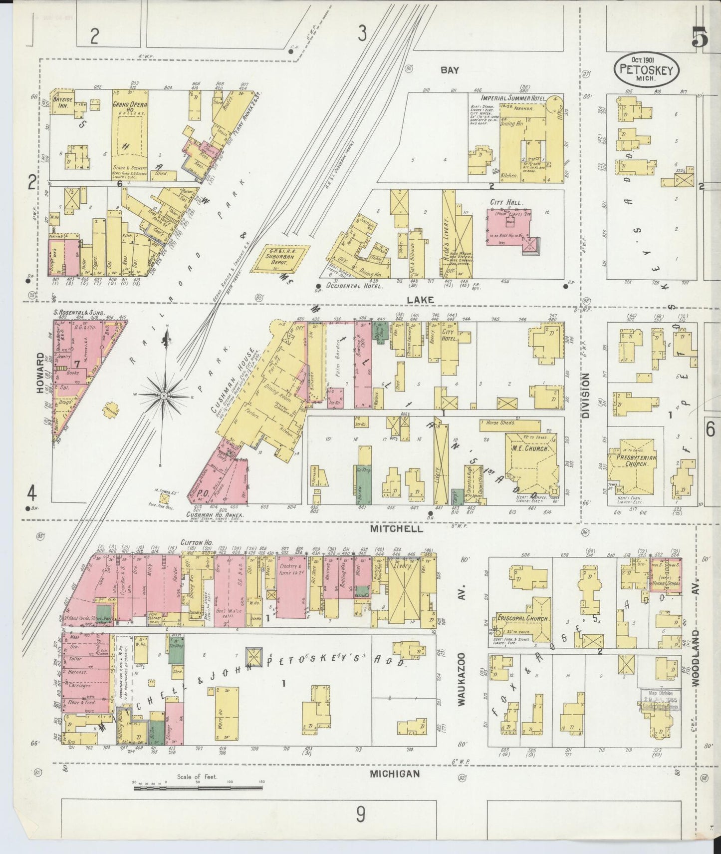 Sanborn Fire Insurance Map from Petoskey, Emmet County, Michigan (1901), Sheet #0005 - Complete Map Set gallery image, historic Sanborn map, vintage wall art, Michigan Michigan